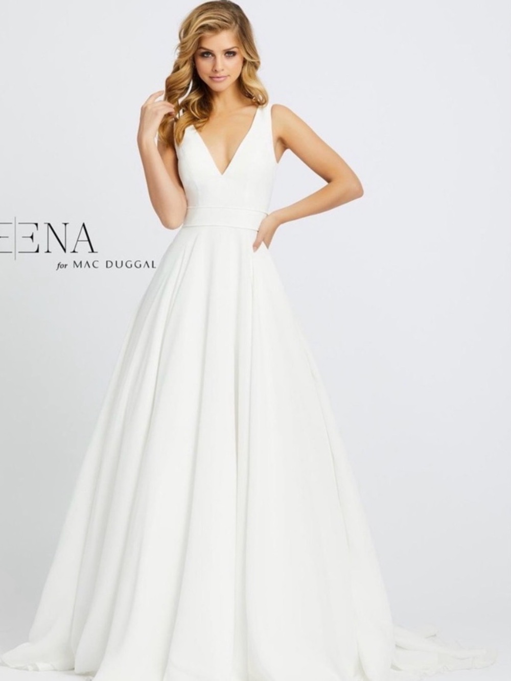 Mac Duggal Elegant White Sleeveless A-Line Bridal or Ball Gown
